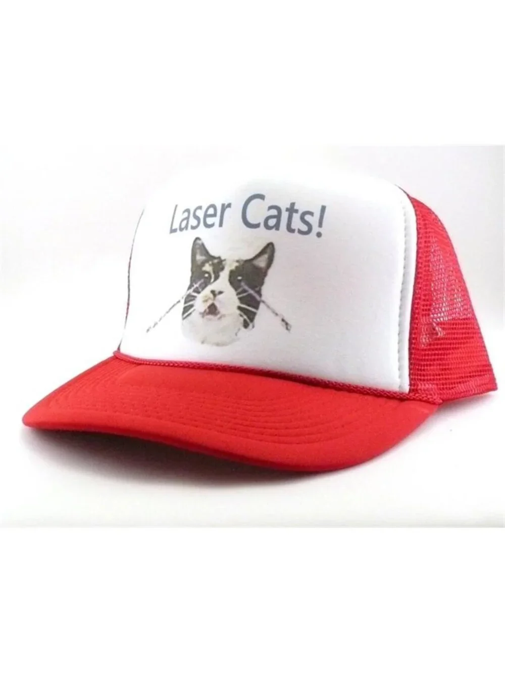 Retro Laser Cats Foam Trucker Hat Red White Rope SNL Comedy Snapback Cap New